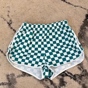 Checkered Green and White Women's retro Shorts
